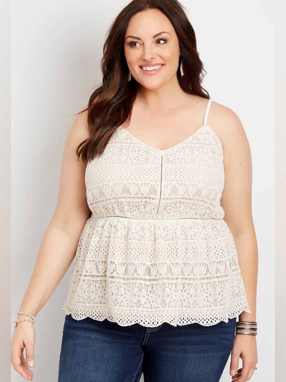 Maurices Ivory Crochet Lace Overlay Peplum Boho Cami Tank Top Size 2X NWT